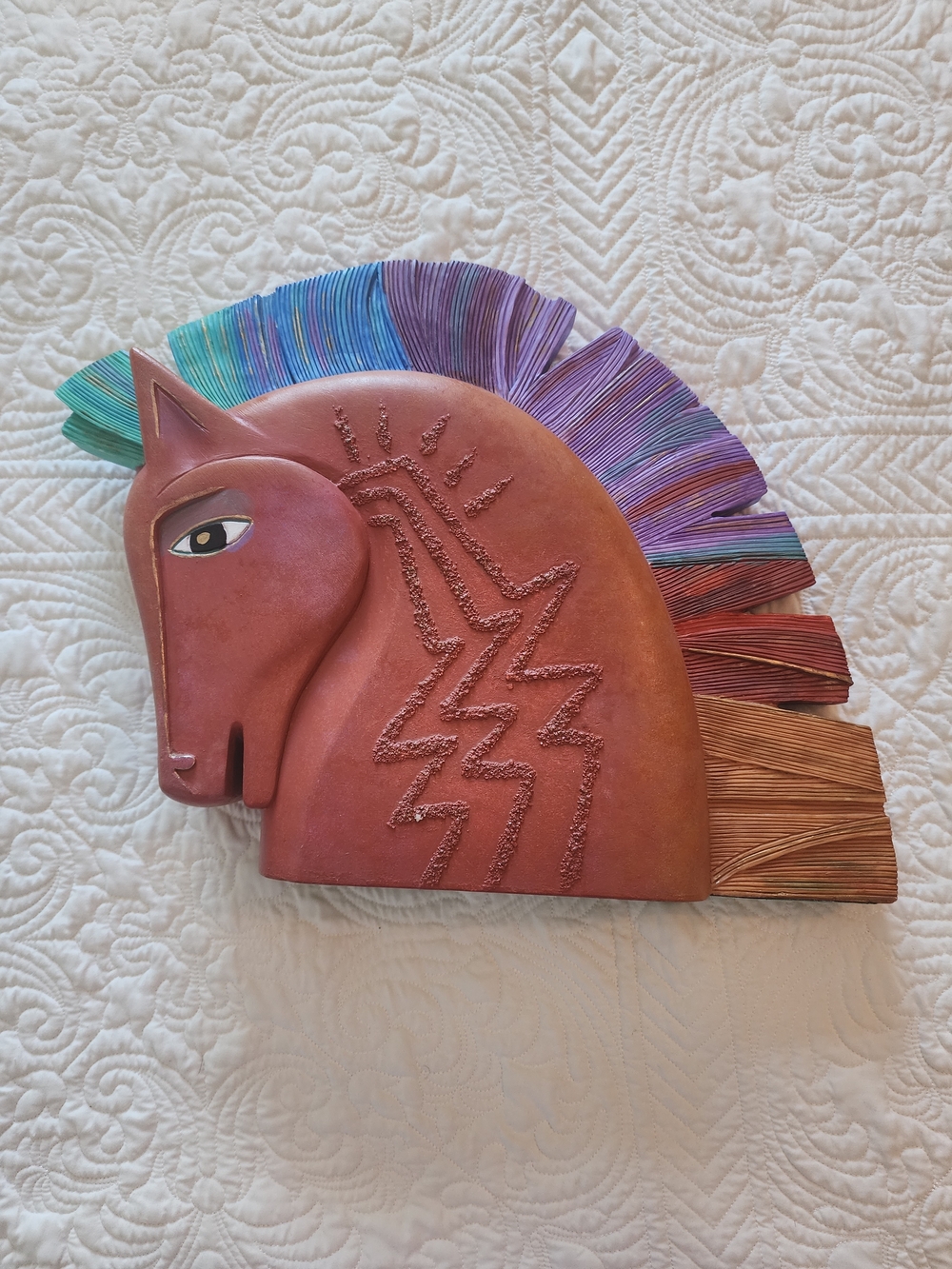Laurel Burch Horse Head Art Sculpture 1999 Modern Statue Rainbow 12 1/2“ 90s Y2K